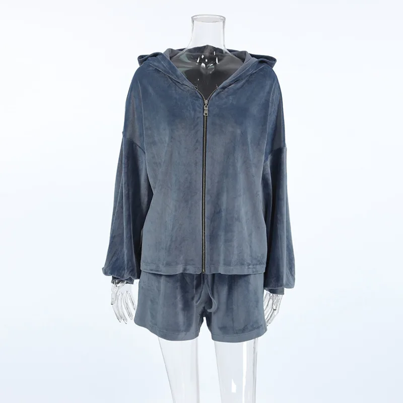 

Women’s 2-Piece Lounge Set For Fall 2025 Featuring Zip Up Fuzzy Hoodie Sporty Shorts Effortless Street Style With Comfy Fabric