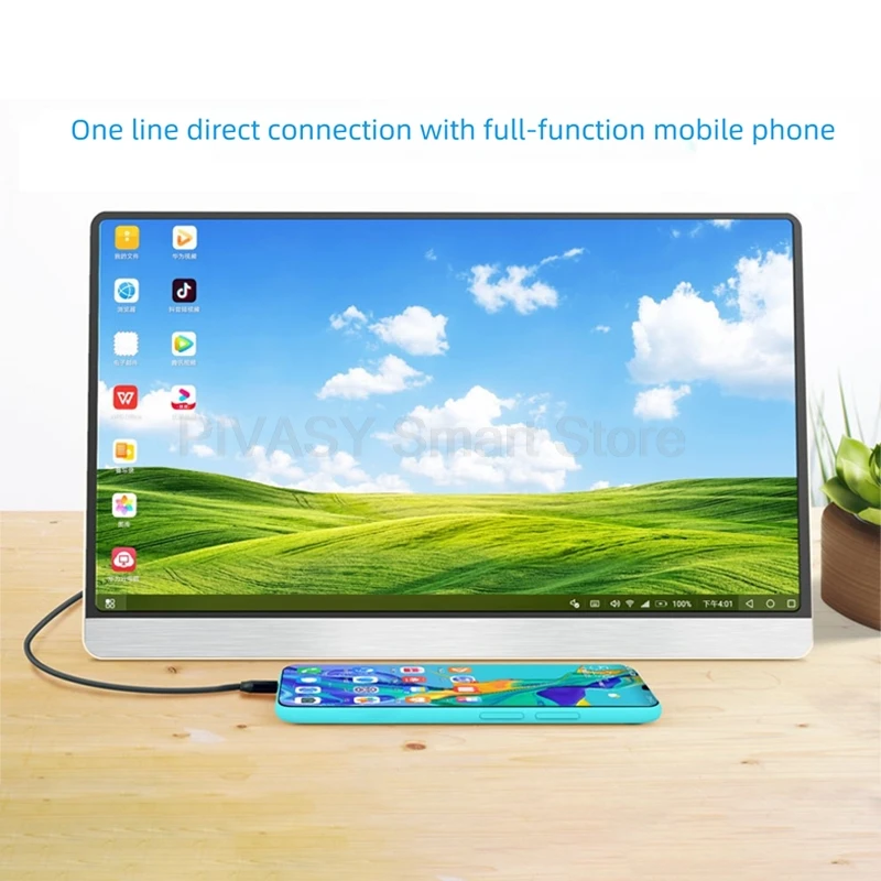 شاشة محمولة مقاس 15.6 بوصة، شاشة تكبير، توصيل سلك IPS للهواتف وأجهزة الكمبيوتر وألعاب PS، توافق واسع عالي الدقة