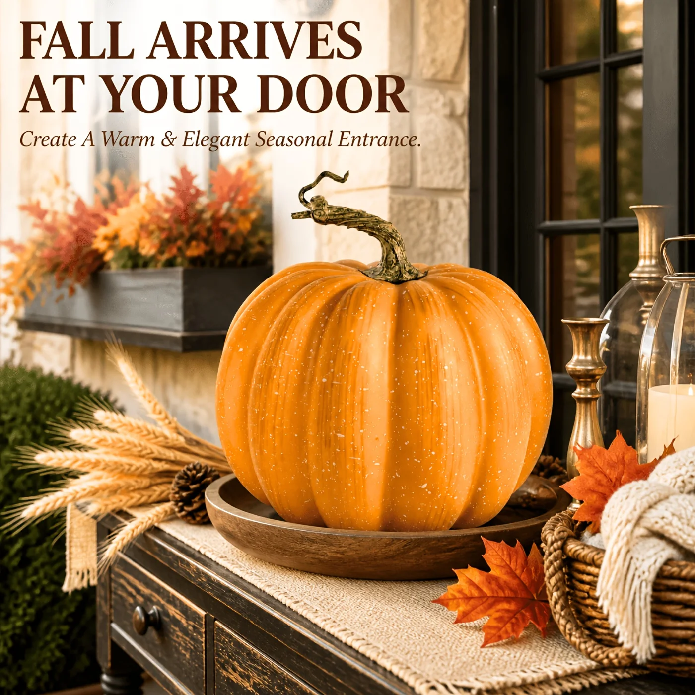Autumn Pumpkin Decoration, Pumpkin Design and Retro Stem Details, Perfect for Thanksgiving and Halloween Decoration