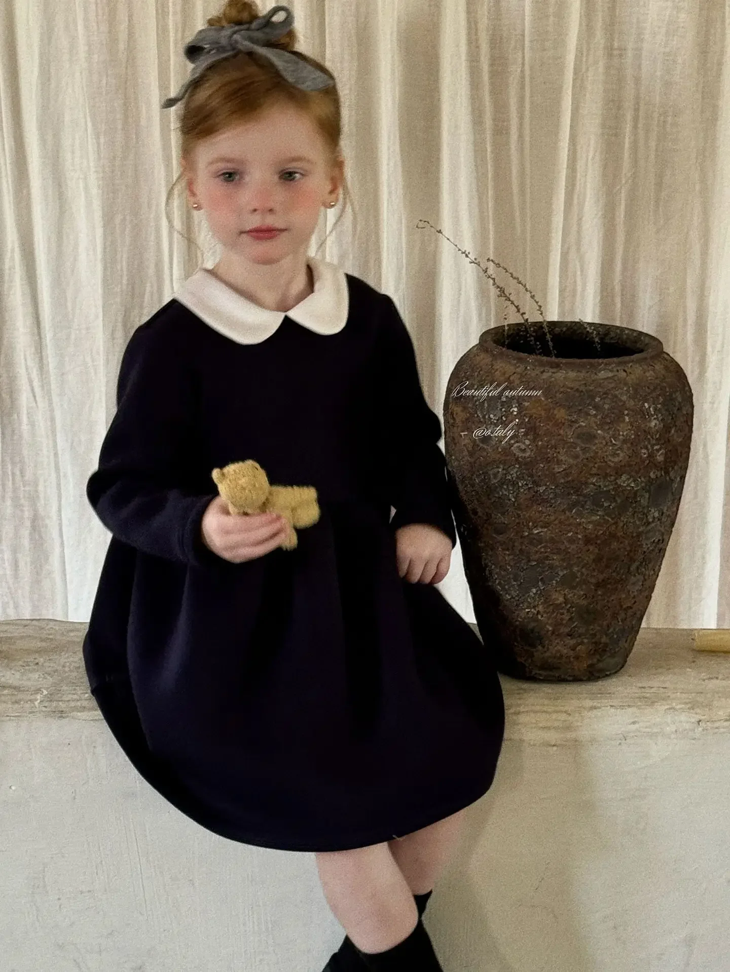 Girls Turn-down Collar Knitted Dress 2024 Autumn New Children Patchwork Peter Pan Collar Long Sleeve Dress