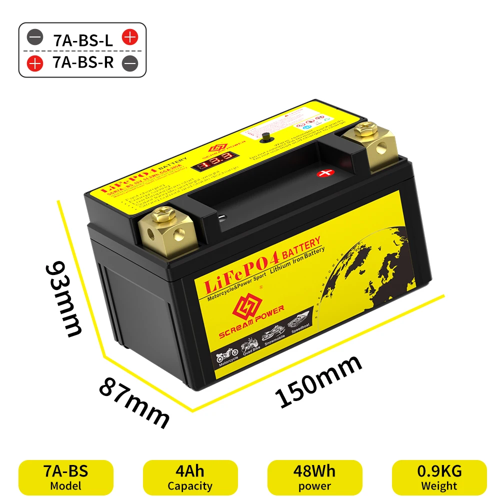 7A-BS Motorcycle Battery LiFePO4 Lithium Battery 12V 4Ah 260CCA Compatible with Motorbike Lawn Mower ATV UTV Jet Skis Scooter