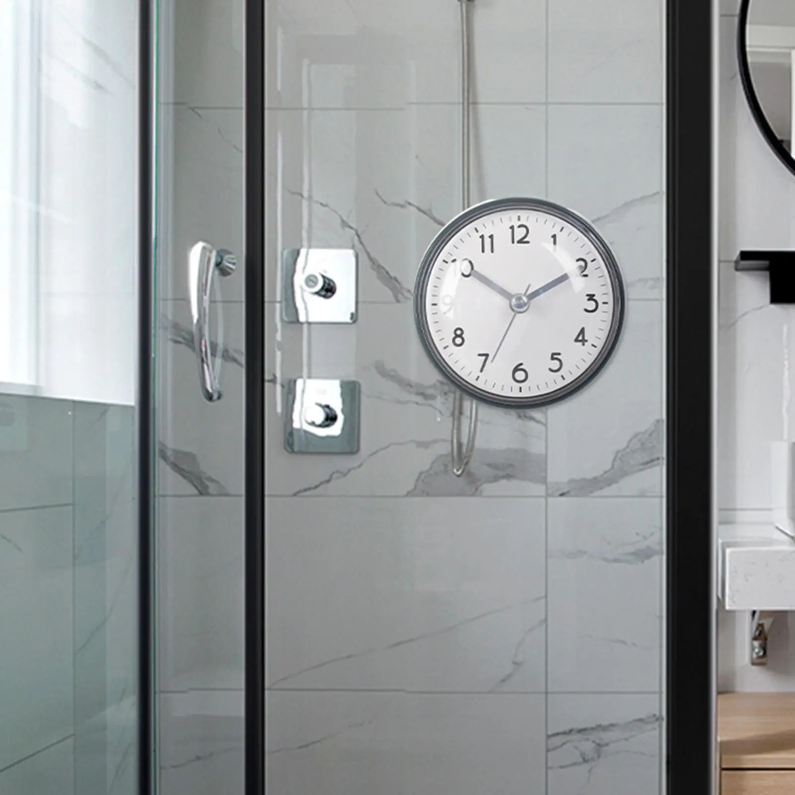 Mini Shower Anti Fog Waterproof Table Decoration Kitchen Living Bathroom Room Wall Clock Toilet Round Sucker Decor Art