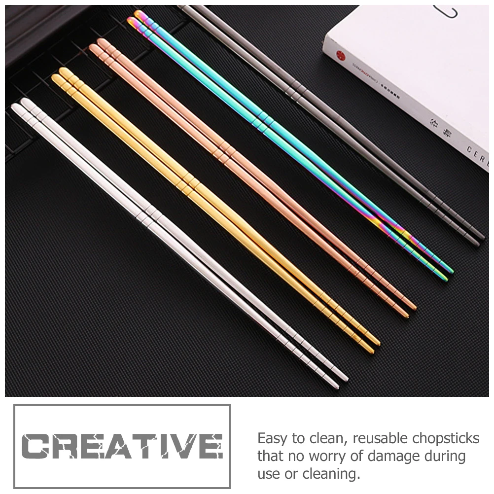 

10 Pairs Anti slip Anti scalding Chopsticks Reusable Stainless Steel Ramen Noodle Serving Utensils Easy Clean Lightweight