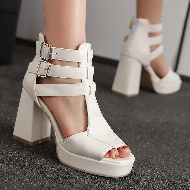 

Женские сандалии на платформе, летняя обувь на высоком каблуке, новинка 2025 года, вечерние свадебные туфли с открытым носком, женские туфли большого размера 45