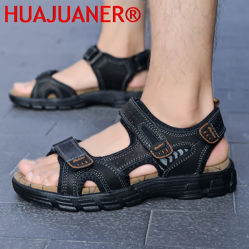 Brand Classic Mens Sandals Summer Genuine Leather Sandals Men Outdoor Casual Lightweight Sandal Fashion Men Sneakers Size 38-46