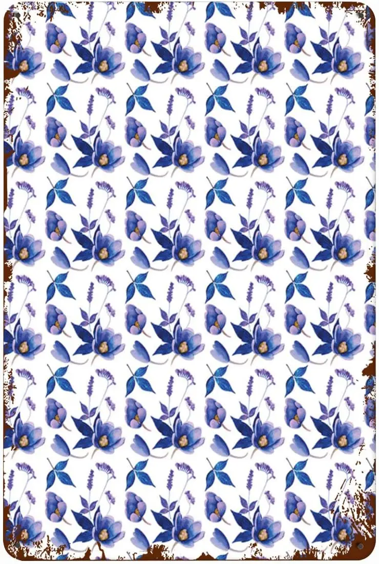 ANWND-letrero de estaño de Metal Retro, acuarela, plantas de primavera, Floral, caramelo pálido, azul real, lavanda, letrero de aluminio Vintage para el hogar