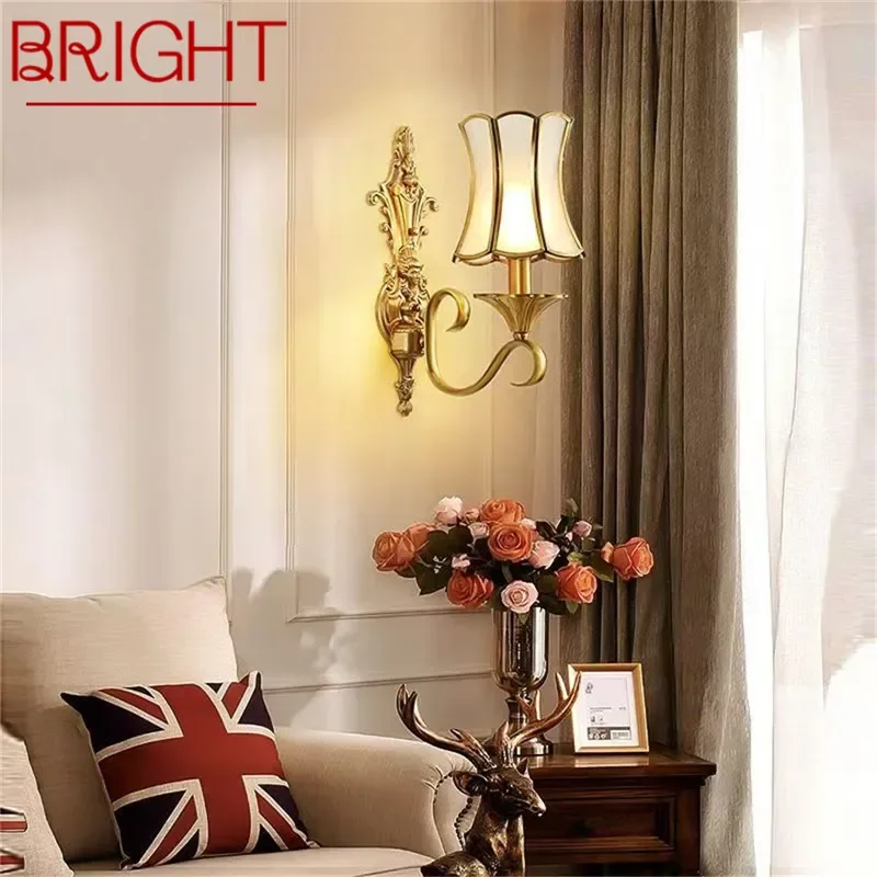 BRIGHT Contemporary Brass Wall Lamp American Retro LED Living Room Bedroom Study Room Hotel Villa Model Room Hall Way Aisle Ligh