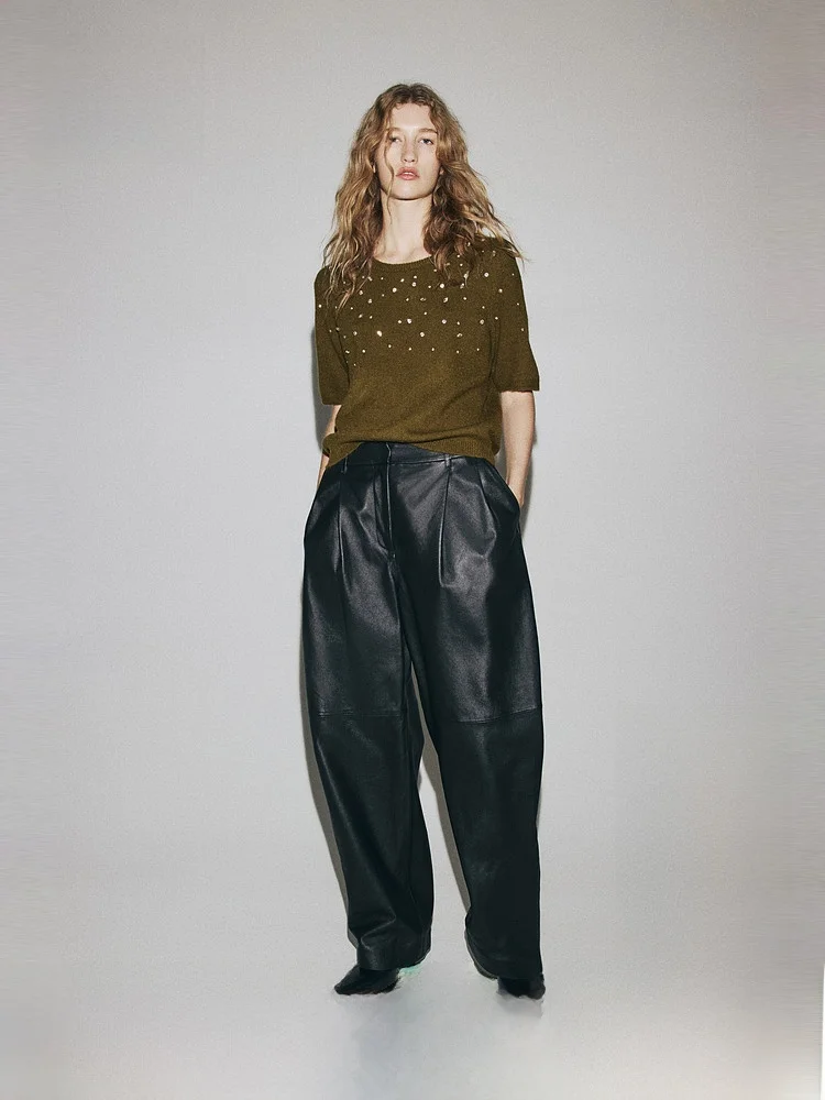 

Winter Women's Knitted Diamond Embedded Fine Woolen Top Casual Sle Fit Version Polyester Fiber Acrylic Wool Spandex Blend