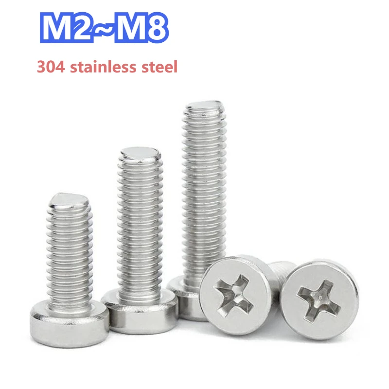 

5-200pcs M2 M2.5 M3 M4 M5 M6 M8 A2-70 stainless steel 304 Phillips Screws cross Cap Head Round Cheese pan Head Screw Bolt