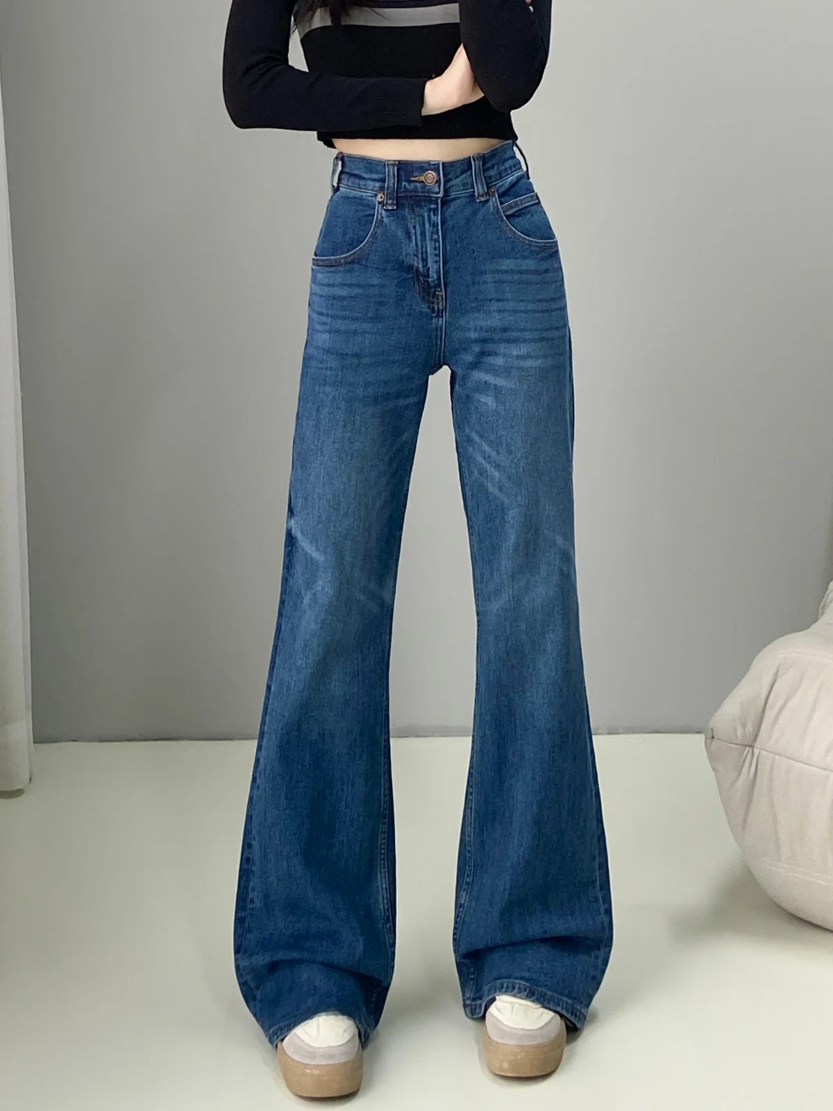 

High Waist Wide Leg Micro Flared Loose Fit Women's Jeans Autumn Winter Casual Cotton Stretch Denim Pants Spring Seasonal Wear