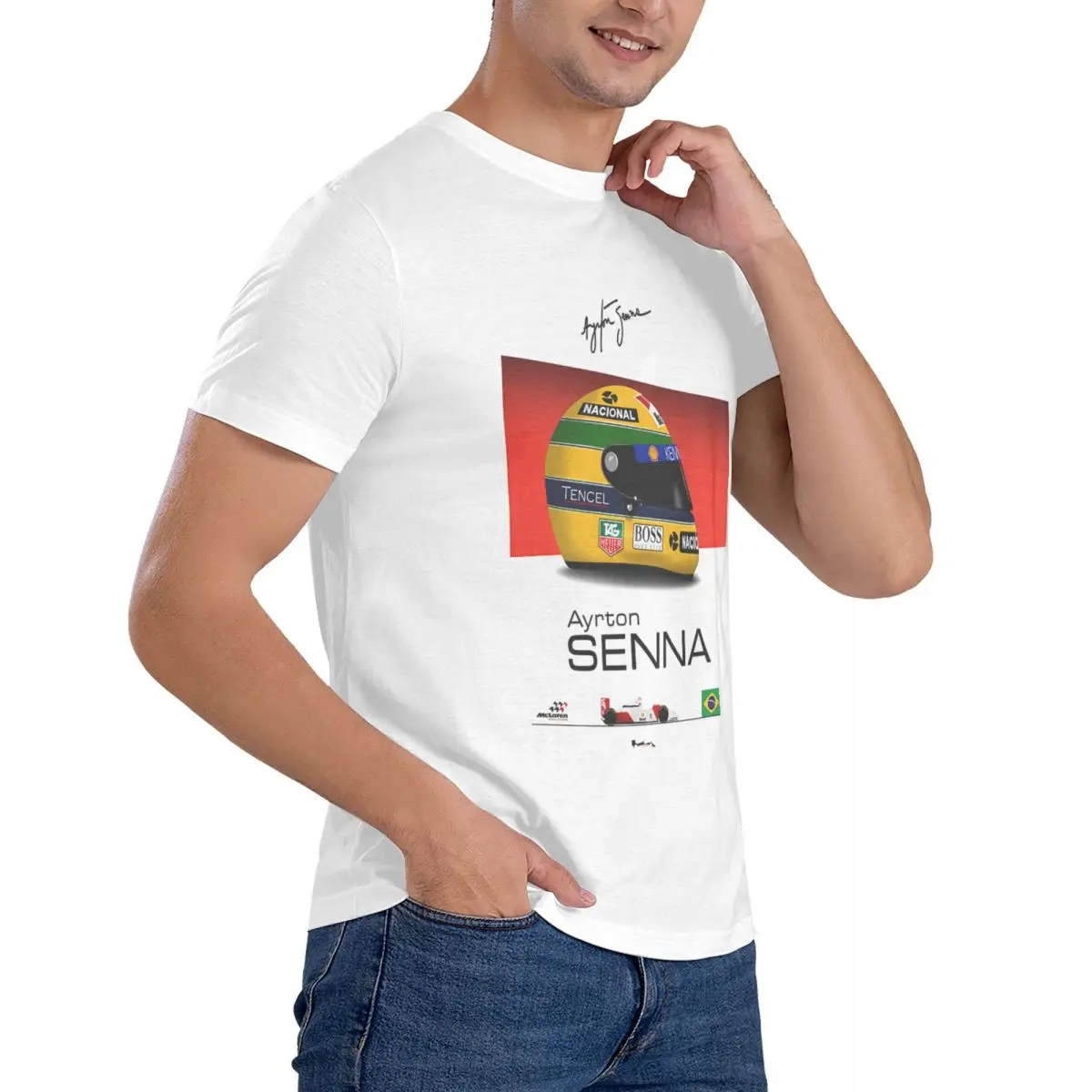 Stylish Men\'s T Shirt Ayrton Senna Awesome Tee Shirt Short Sleeve Round Neck T-Shirts 100% Cotton Gift Tops