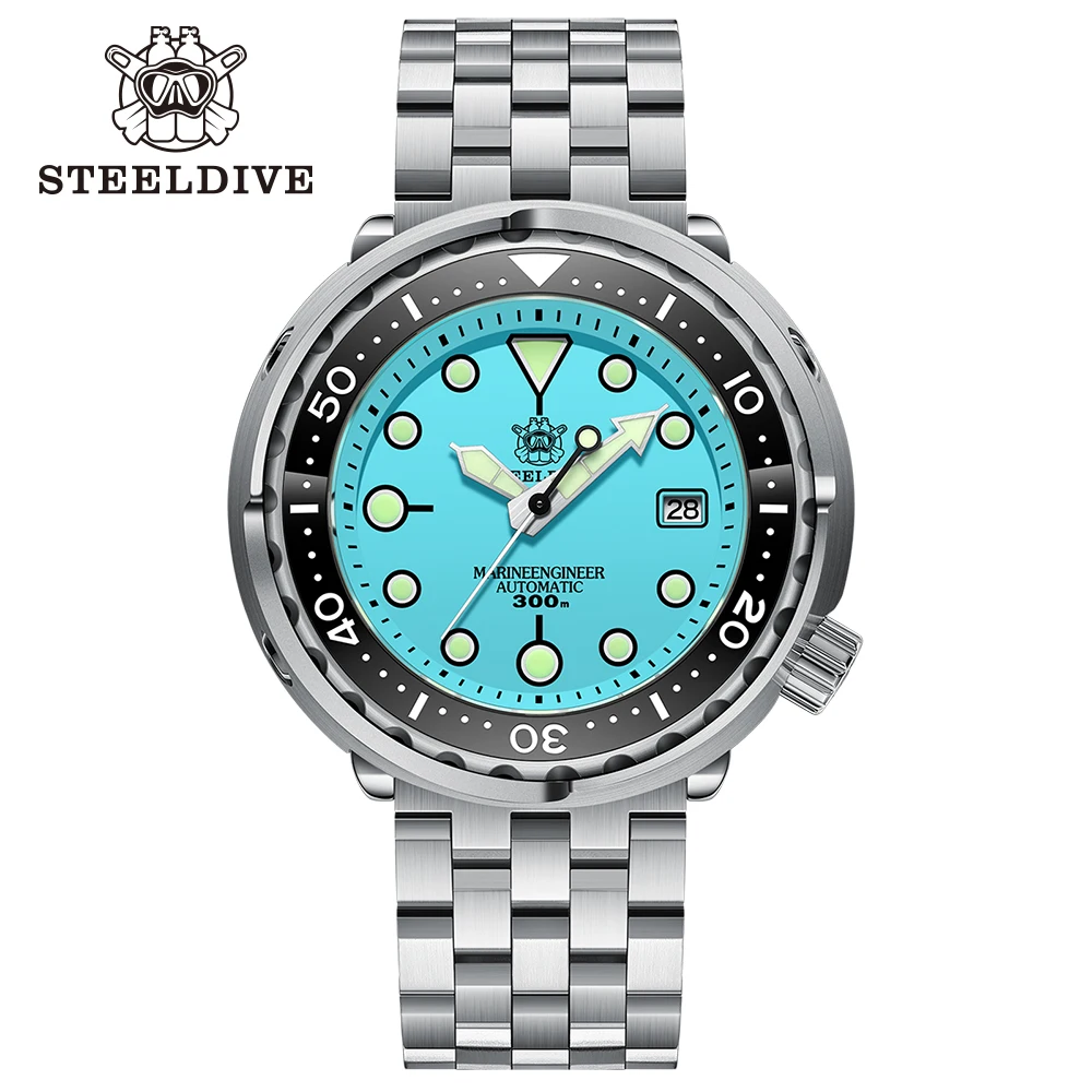 Steeldive SD1975 47.5mm Turquoise Dial Ceramic bezel 30ATM 300m Waterproof Stainless Steel NH35 Tuna Mens Dive Watch