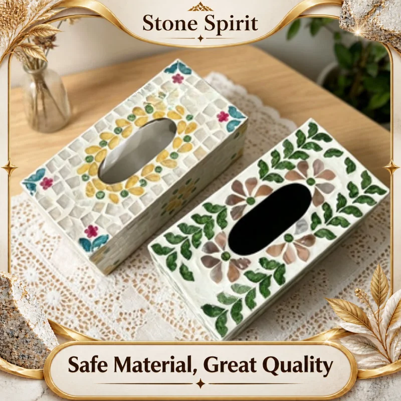 Shell Mosaic Tissue Box Cover, Luxury Napkin Holder for Living Room Coffee Table, Vintage Home Decor Organizer, Elegant Gift
