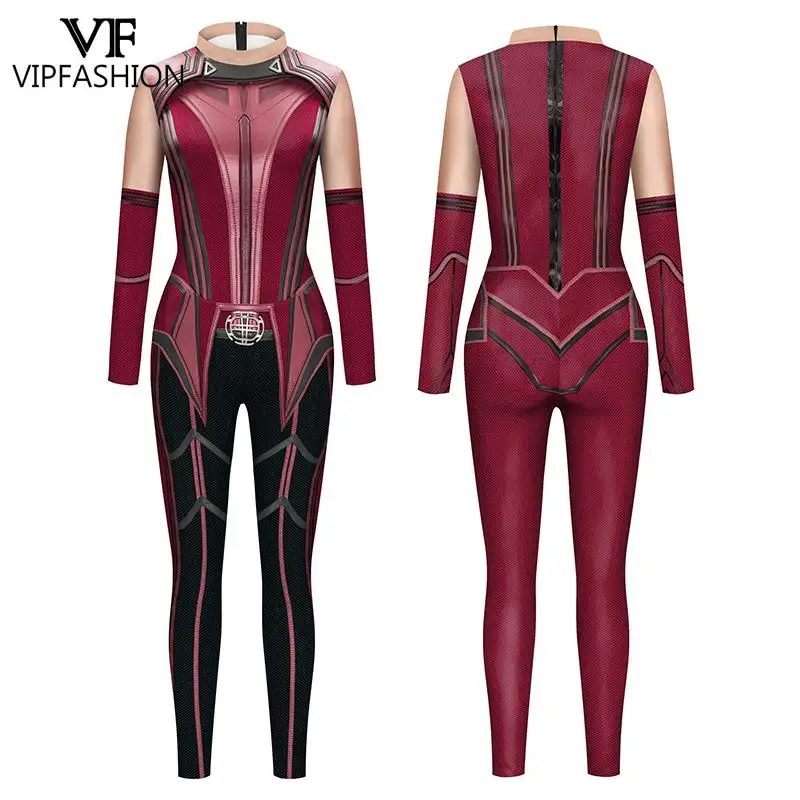 VIP FASHION-Costume de Sorcière Rouge pour Femme, Vêtements Sexy Zentai Imbibés, Catsuit de ixde Vacances, Carnaval, Halloween