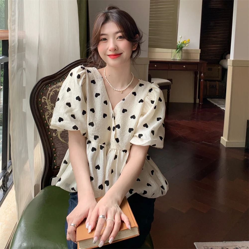 Camicie a maniche corte da donna Ins Style Mesh Splicing Pintuck Tunica corta Trendy Artistico Studente urbano Blogger Estate giovanile
