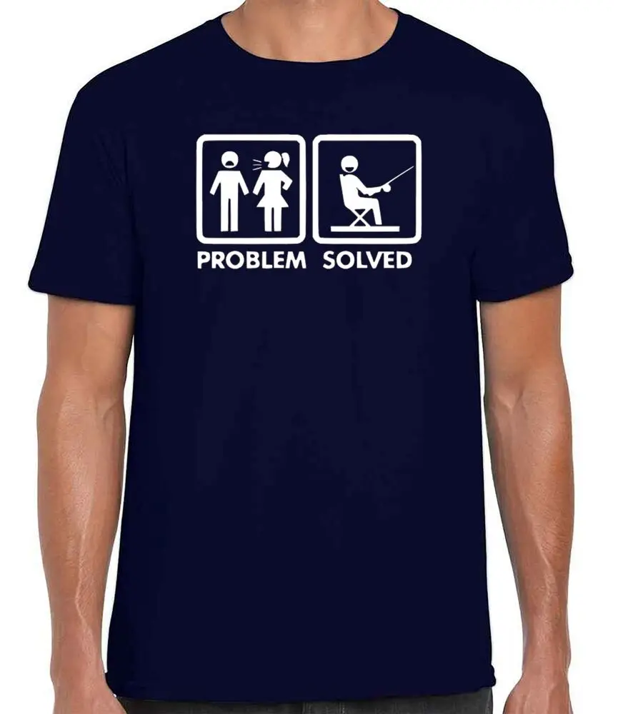 Problem Solved , Funny Fishing Mens Cotton T-Shirt Tee , Dad Birthday Gift Casual O-Neck Tee Shirts Streetwear