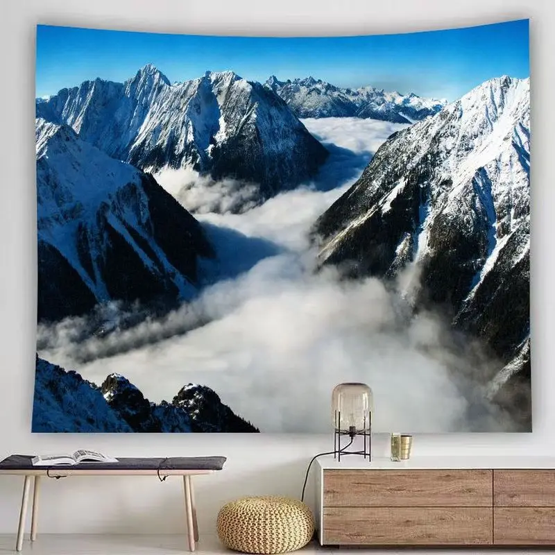 VIKAMA Snow Mountain Tapestry - Sea of Clouds Alpine Wall Hanging Decor