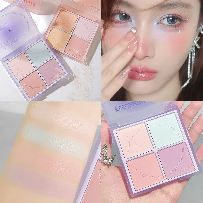 Heallor 4-Colors Matte Lavender Blush Palette Nude Eyeshadow Natural Blush Powder Rouge Multifunctional Face Makeup Palette Cosm