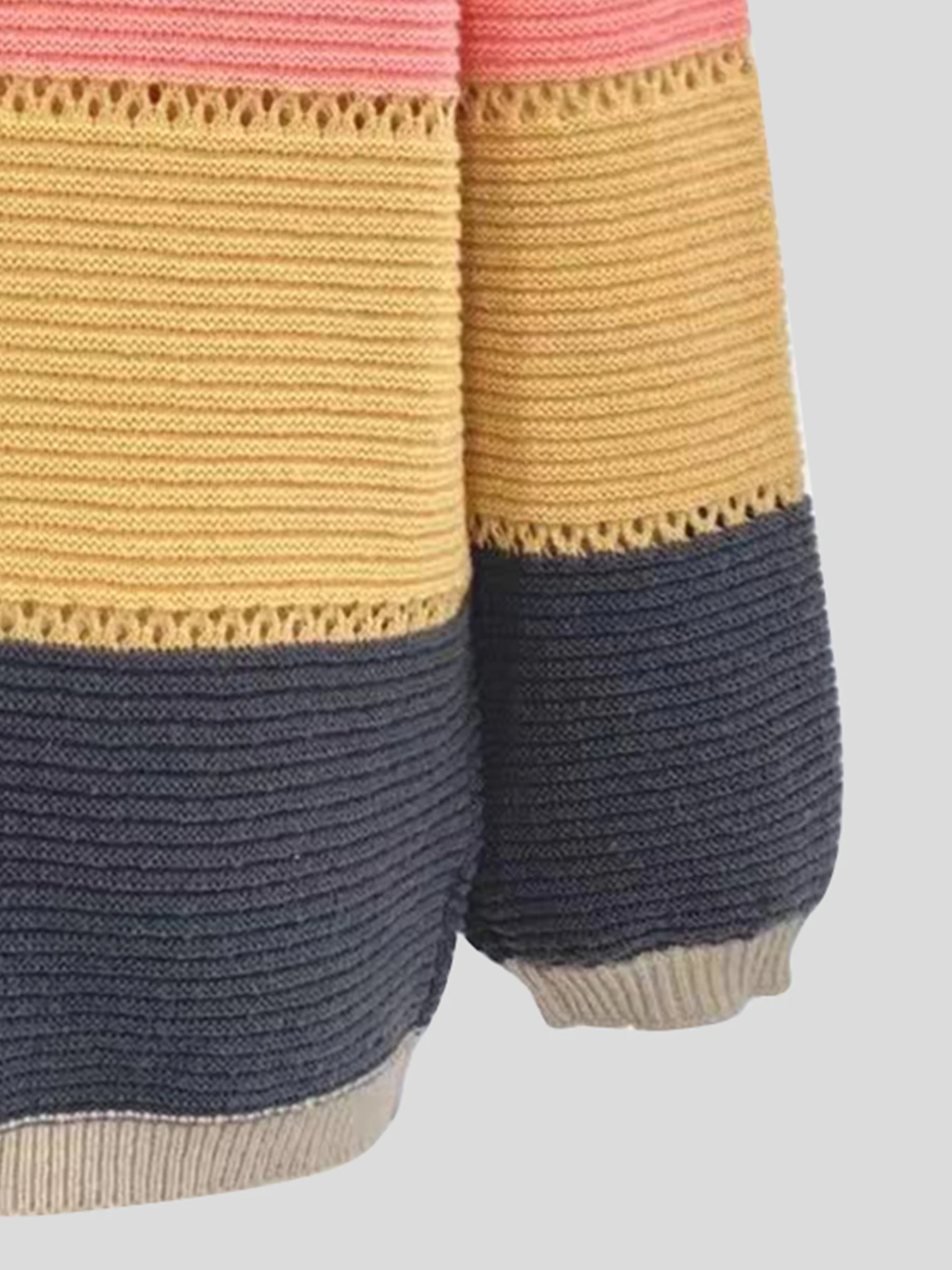 Color blocking cardigan sweater temperament color matching loose knit sweater women\'s long sleeved loose sweater cardigan jacket