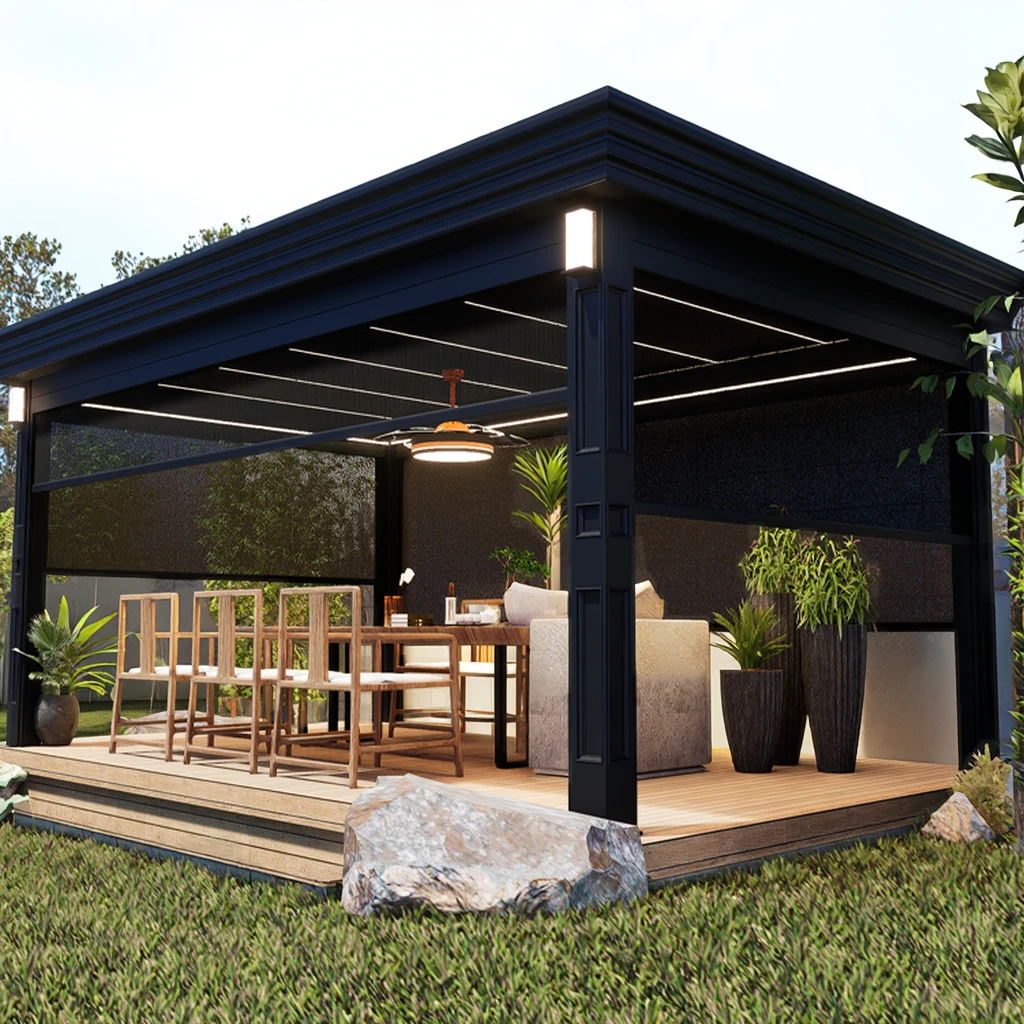 

175 Adjustable Motorized Aluminum Pergola Electric Remote Control Waterproof Retractable Gazebo Louvered Roof Balcony Garden
