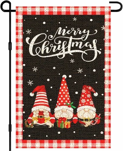 Merry Christmas Garden Flag Burlap Holiday Gnome Banner Black Red, 12x18 Inch XXQ