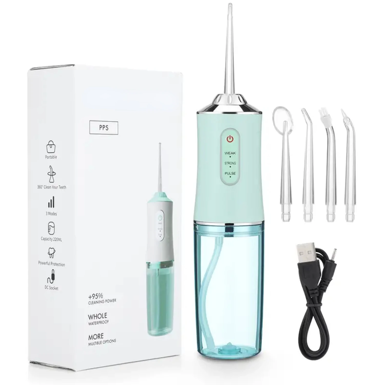 

Professional IPX7 Waterproof 1pc Dental Water Flosser Set with 4 Nozzles – Keep Your Smile Healthy and Clean