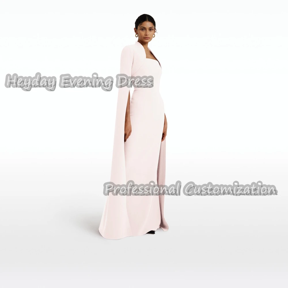 Heyday Square Neckline Saudi Arabia Short Sleeves Straight Sexy Prom Gown Crepe Floor Length Elegant luxury Dress For Women 2024