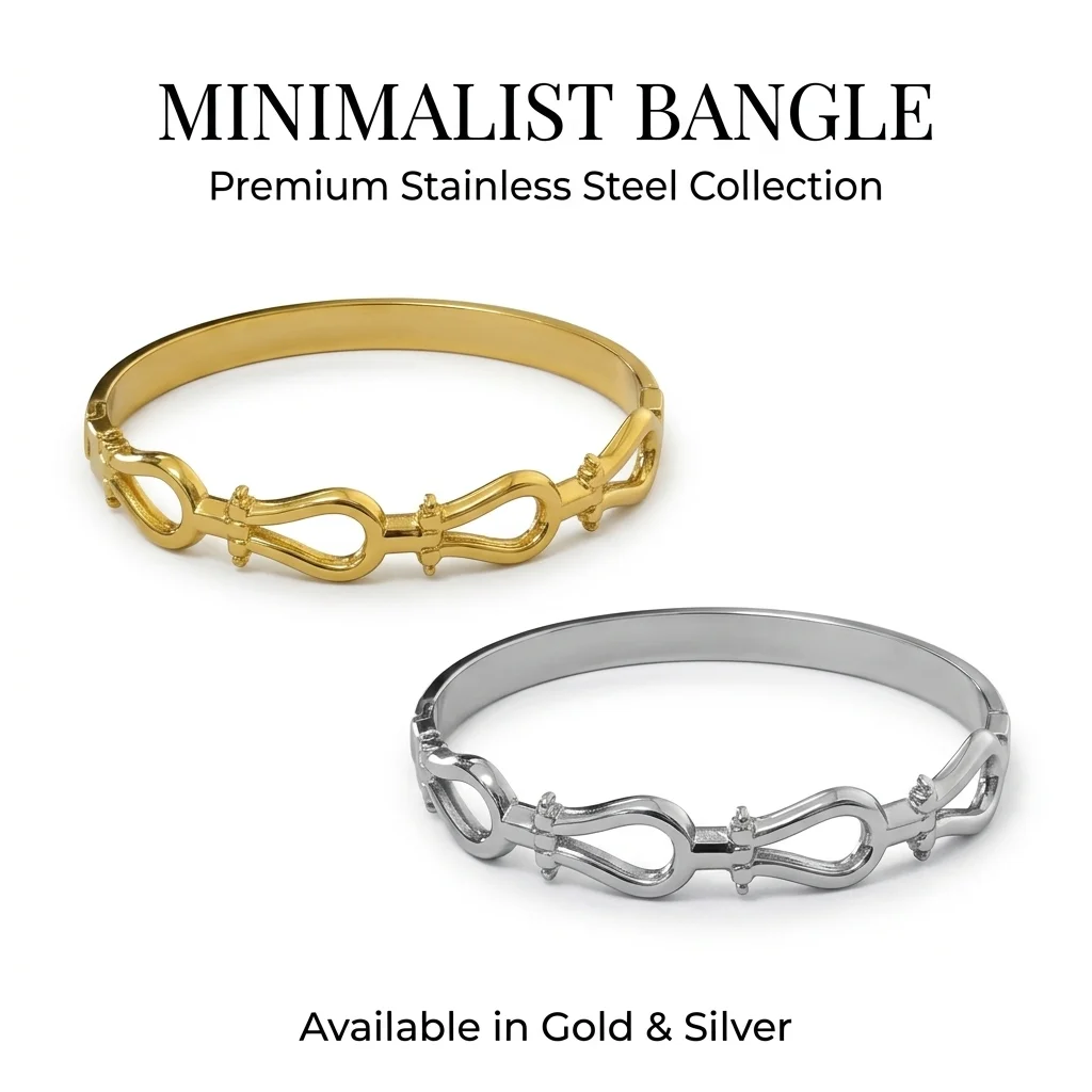 Elegant Gold Color Snap Bracelet, Stainless Steel Horseshoe Design Bangle, Luxe Feel Women's Jewelry (60mm Inner Diameter)