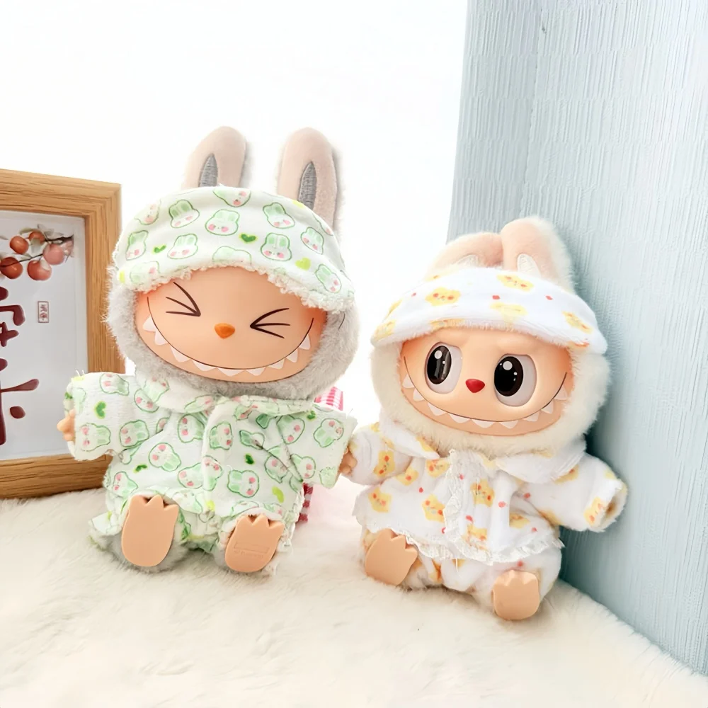 For 15cm/17cm Labubu I II Dolls Clothes Cute Eye Mask Pajamas Three Piece Set Accessories Clothing Plush Doll'S Clothesor
