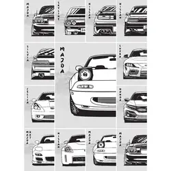 Mazda MX Miata Wall Art Poster Japanese Asian Passion Collection Decorative Print for Home Decor Wall Embellishments