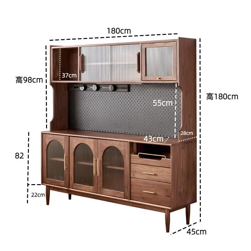 Black walnut side cabinet with power slide rail Japanese-style all-solid wood integrated wine cabinet against the wall