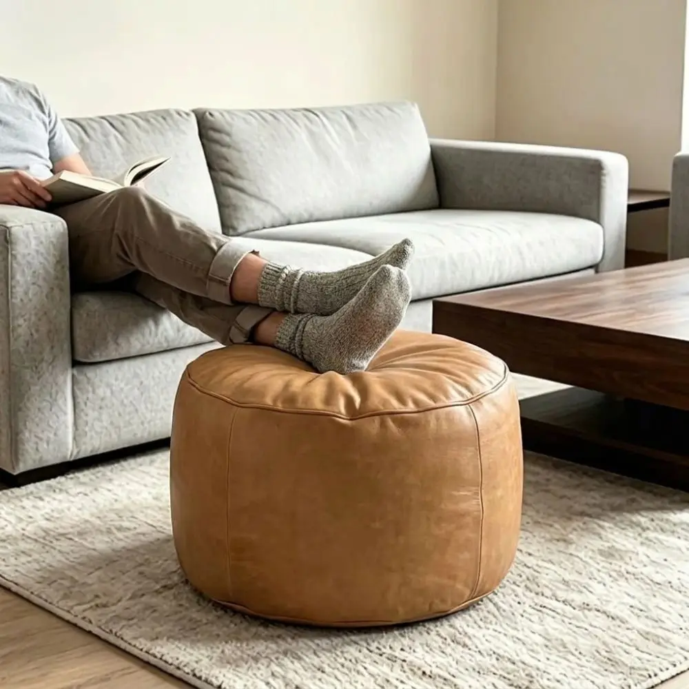 Multifunctional PU Leather Round Lazy Sofa Covers Unstuffed Soft Pouf Cover Large Capacity Removable Storage Bag Corner