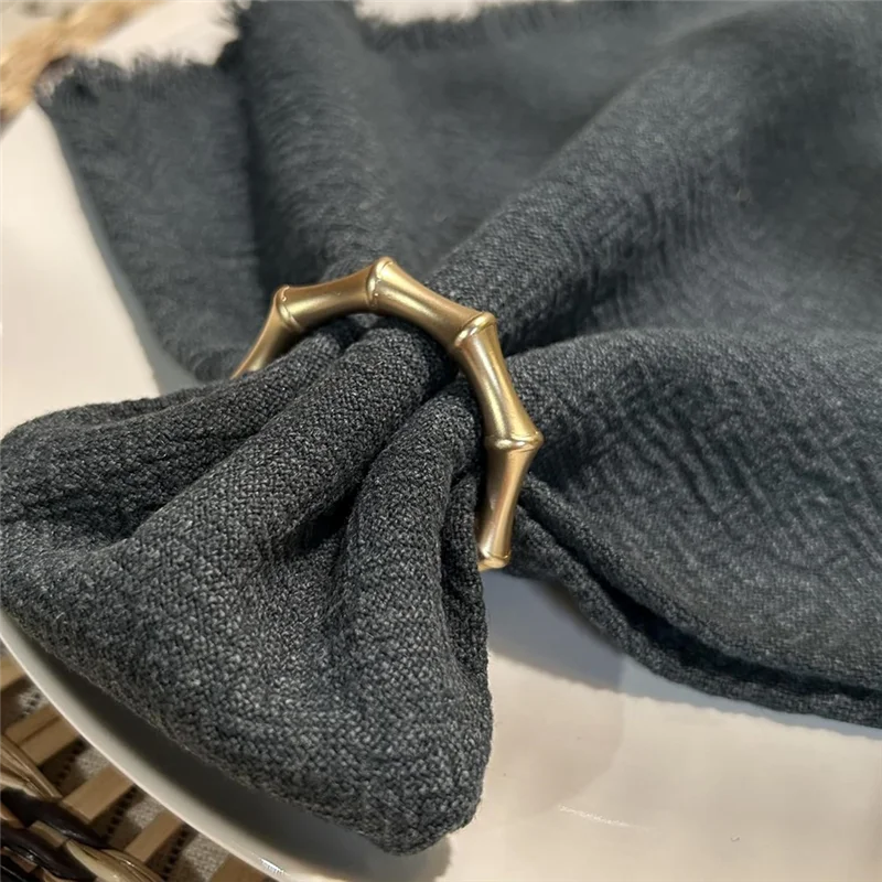 A76X-Gold Matte Bamboo Napkin Rings Set Of 12 For Wedding Table Settings For Dining, Holiday Decor