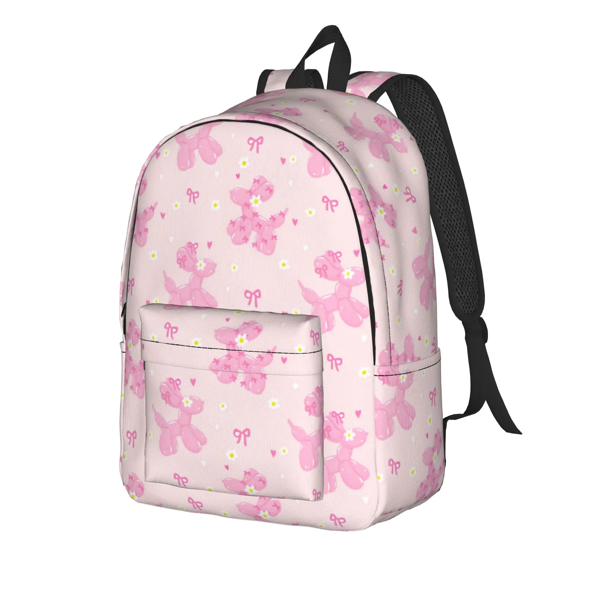 Coquette Pink Balloon Dog with ribbon bow Backpack Youth  Breathable Backpacks Polyester Funny School Bags Colorful Rucksack