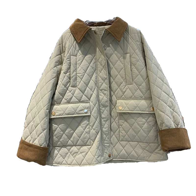 Loose Women's Retro Cotton Jaet Color Blo Winter Coat Korean Sle  Collar Single Button Long Sve Thiened Polyester