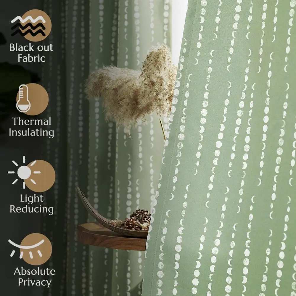 세이지 그린 보헤미안 문페이즈 커튼, 96인치 길이, 단열, 유아실용 2패널 세트