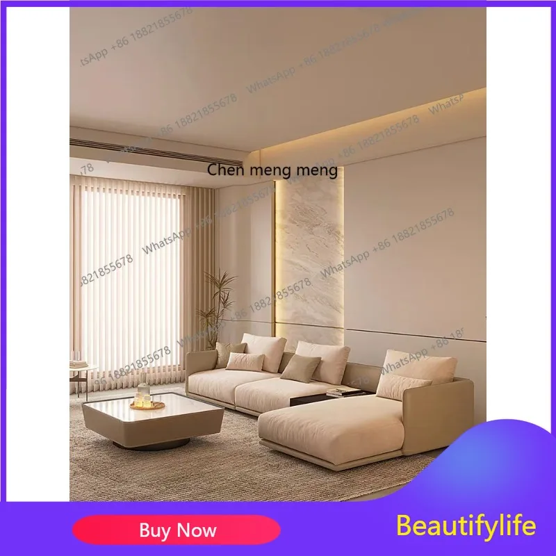 

B73 Italian minimalist leather cloth combination sofa wabi sandy wind villa large flat-floor living room, corner princess sofa