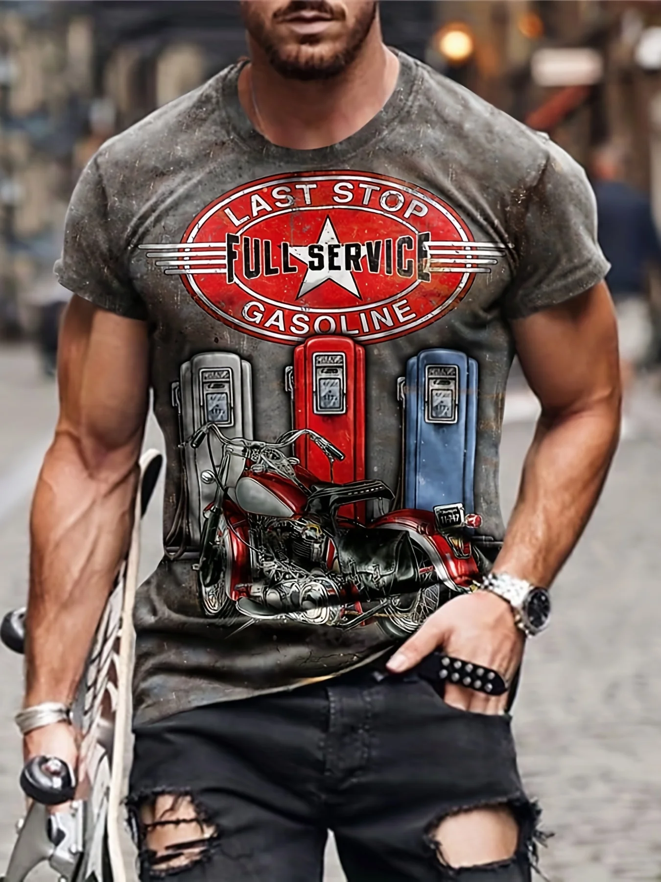 Retro Motorcycle Print Summer Hot-Selling Men's T Shirt Casual Fashion Short Sleeve Tee Male Oversized O-Neck Sweatshirt Top