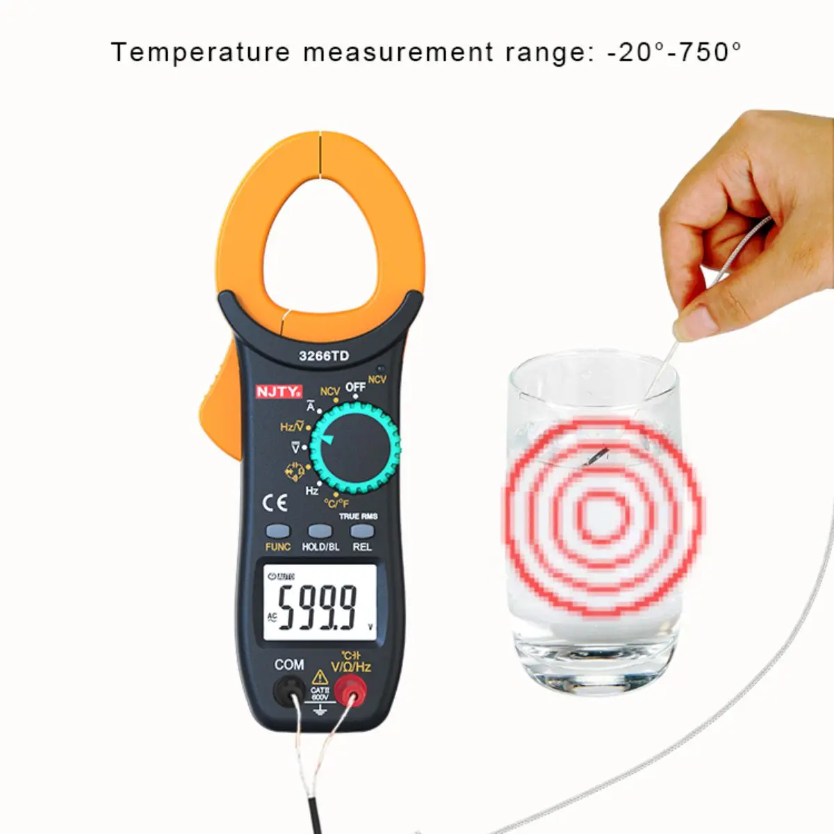 3266TD  Clamp Meter 4000 Current Tester Hz Ohm NCV AC/DC Voltage Tester Capacitance Temperature Test  Multi-function Instrument