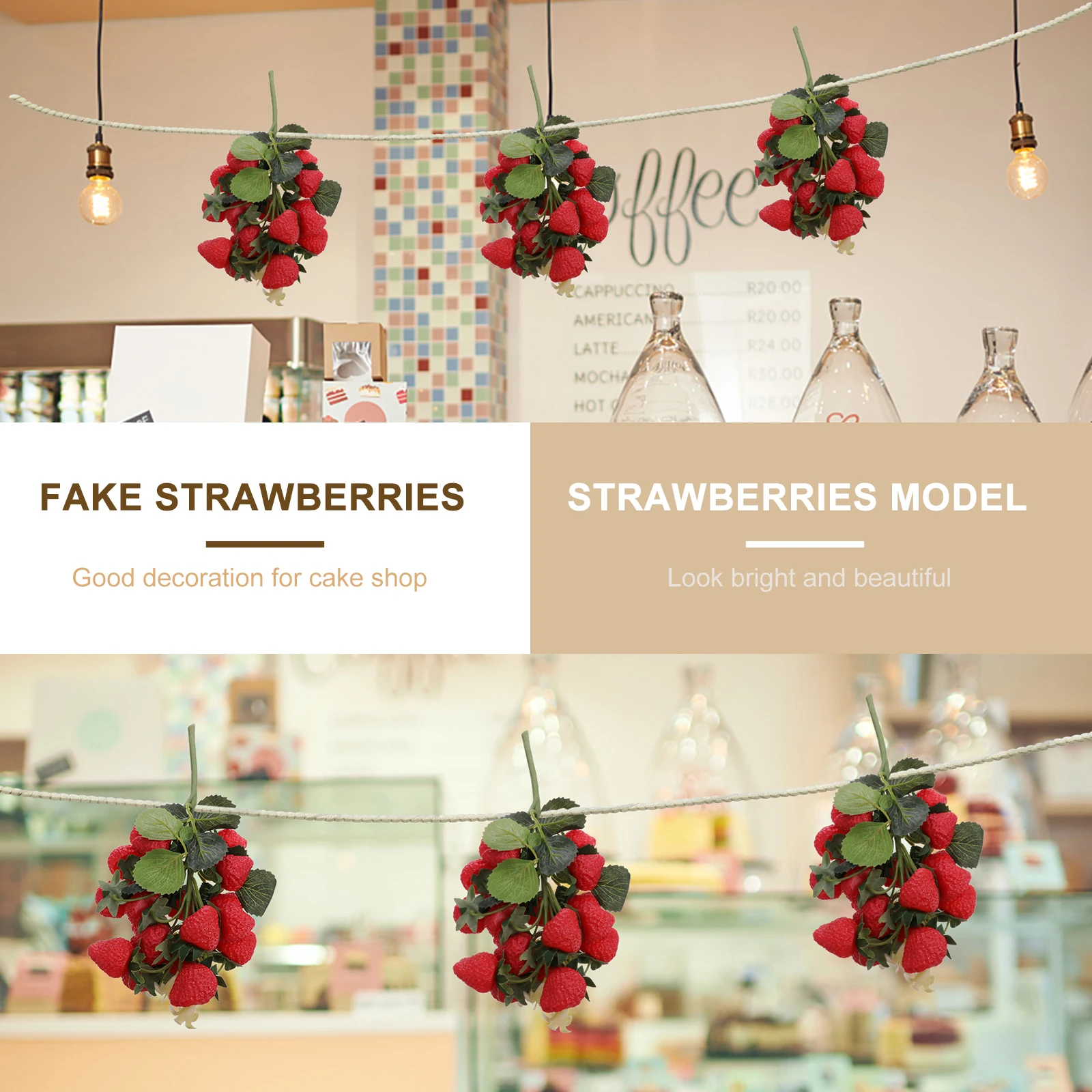 

Foam Fake Strawberries Red Lifelike Artificial Fruit Decor Home Plant Green Leaves Photography Props Raspberry Stems Faux