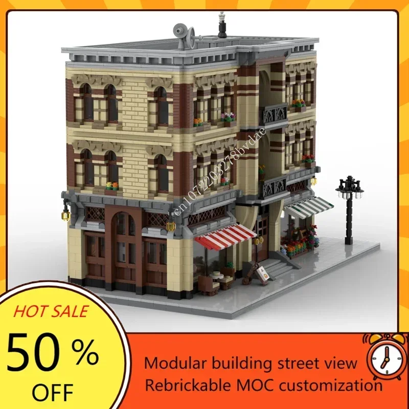 6492PCS บ้านร้านดอกไม้,เบเกอรี่และอพาร์ทเมนท์ MOC street view การศึกษาประกอบปริศนาเทคโนโลยี Xmas ของเล่นของขวัญ