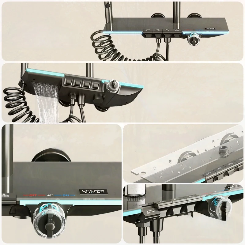 Imagem -05 - Sistema de Chuveiro Termostático com Aspersor Torneira Misturadora de Banheiro Inteligente Display Digital Arma Cinza Novo
