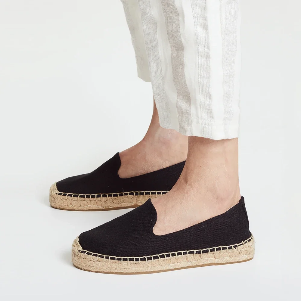 2024 Spring Summer Canvas Flat Espadrilles Women Flats Slip on Casual Beach Shoes Hand-made Hemp Sole Flat Platform Shoes