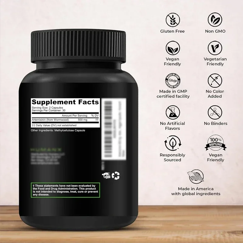 Artemisinin 500mg - Supports Digestion and Immunity - Pure Vegan, Non Genetically Modified - Sweet Worm Extract