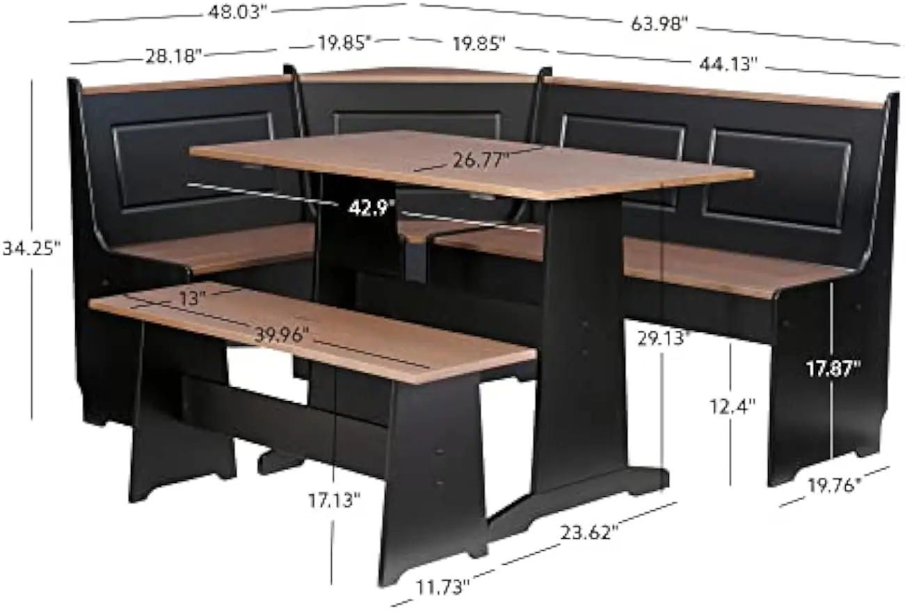 Black and Pecan Breakfast Dining Set Both corner benches lift up to reveal hidden storage compartments