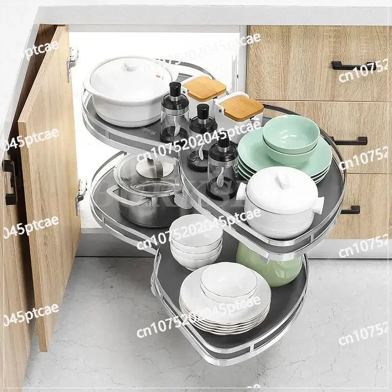 Kitchen Cabinet Corner Basket Drawer Stainless Steel Double-Layer Whirl Pull-out Storage Organizers Removable,Height Adjustable