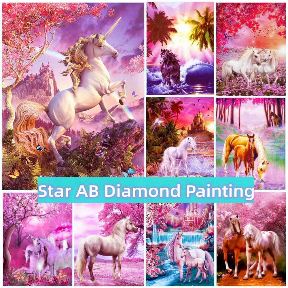 Pink Landscape 5d Diy AB Diamond Painting New Collection 2023 Unicorn Horse Animal Art Embroidery Cross Stitch Home Decor Gift