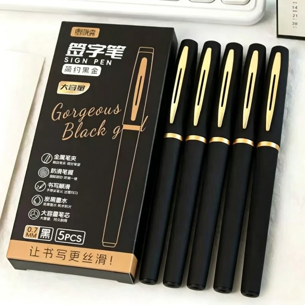5Pcs/Set Large Capacity Gel Pen 0.5mm/0.7mm/1.0mm Smooth Writing Black Ink Signature Pen Business Office School Stationery