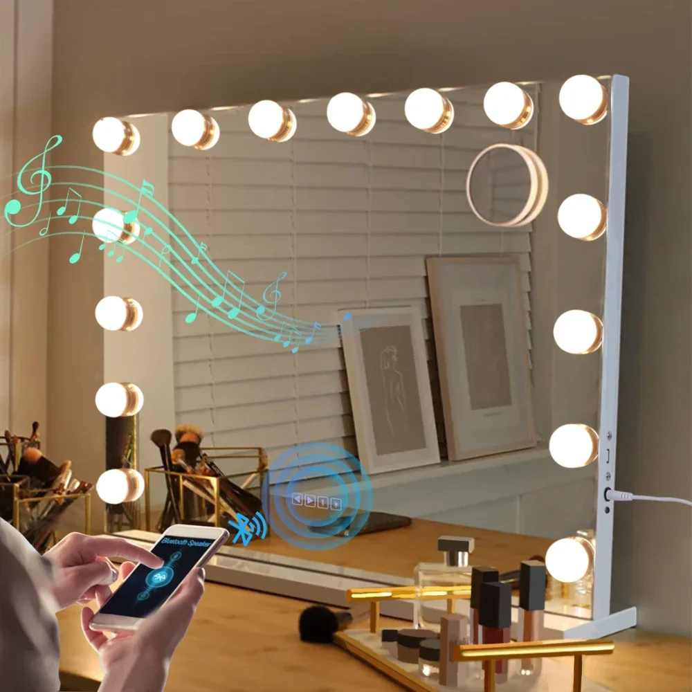 New Large Vanity Mirror with Lights Led Mirror with Lights Lighted Makeup Mirror with 15 Dimmable LED Bulbs for Dressing Table