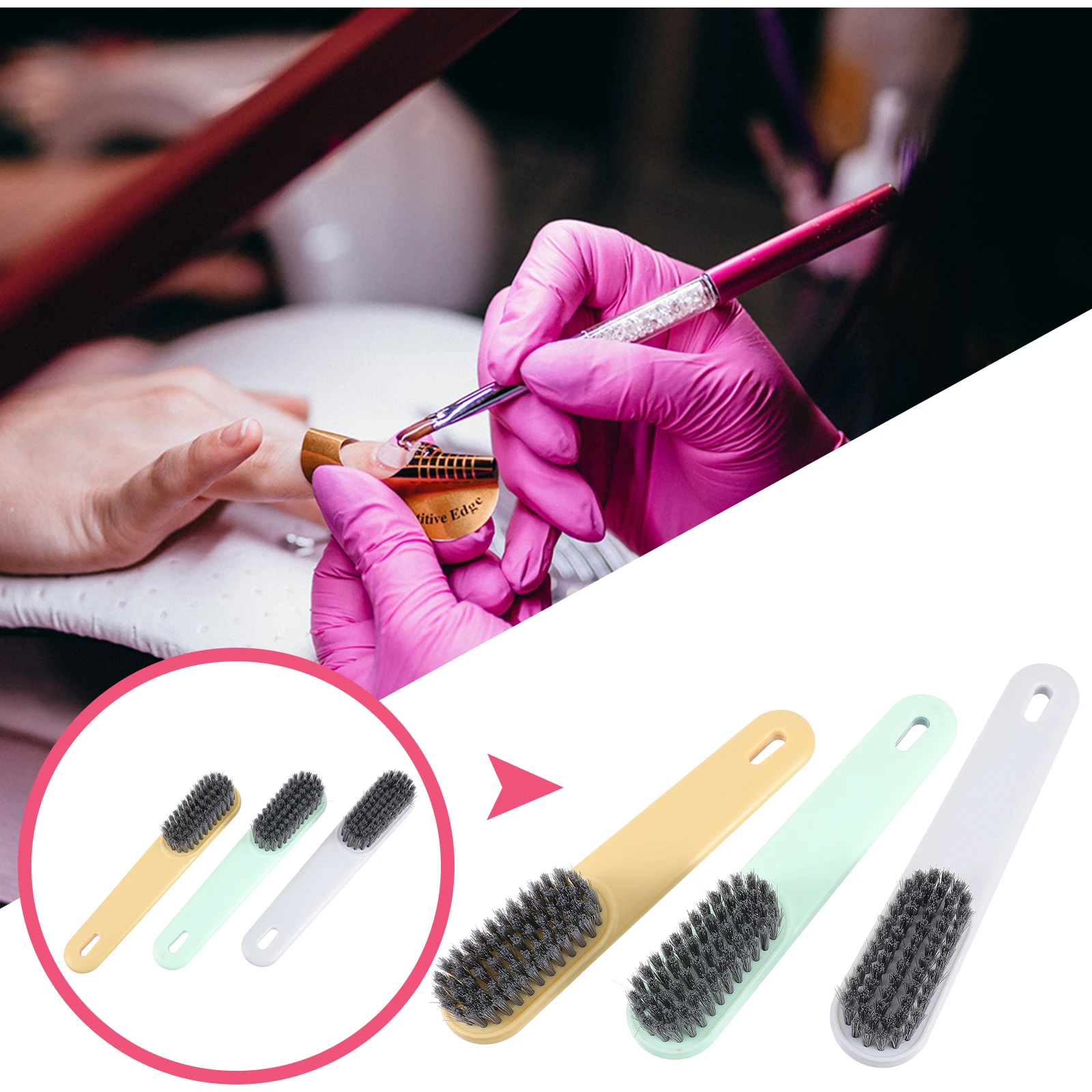 

3pcs Brushes Soft Bristles Plastic Material Cleaning Power Long H Home Multi Use Brush Office Bathroom Garden Travel